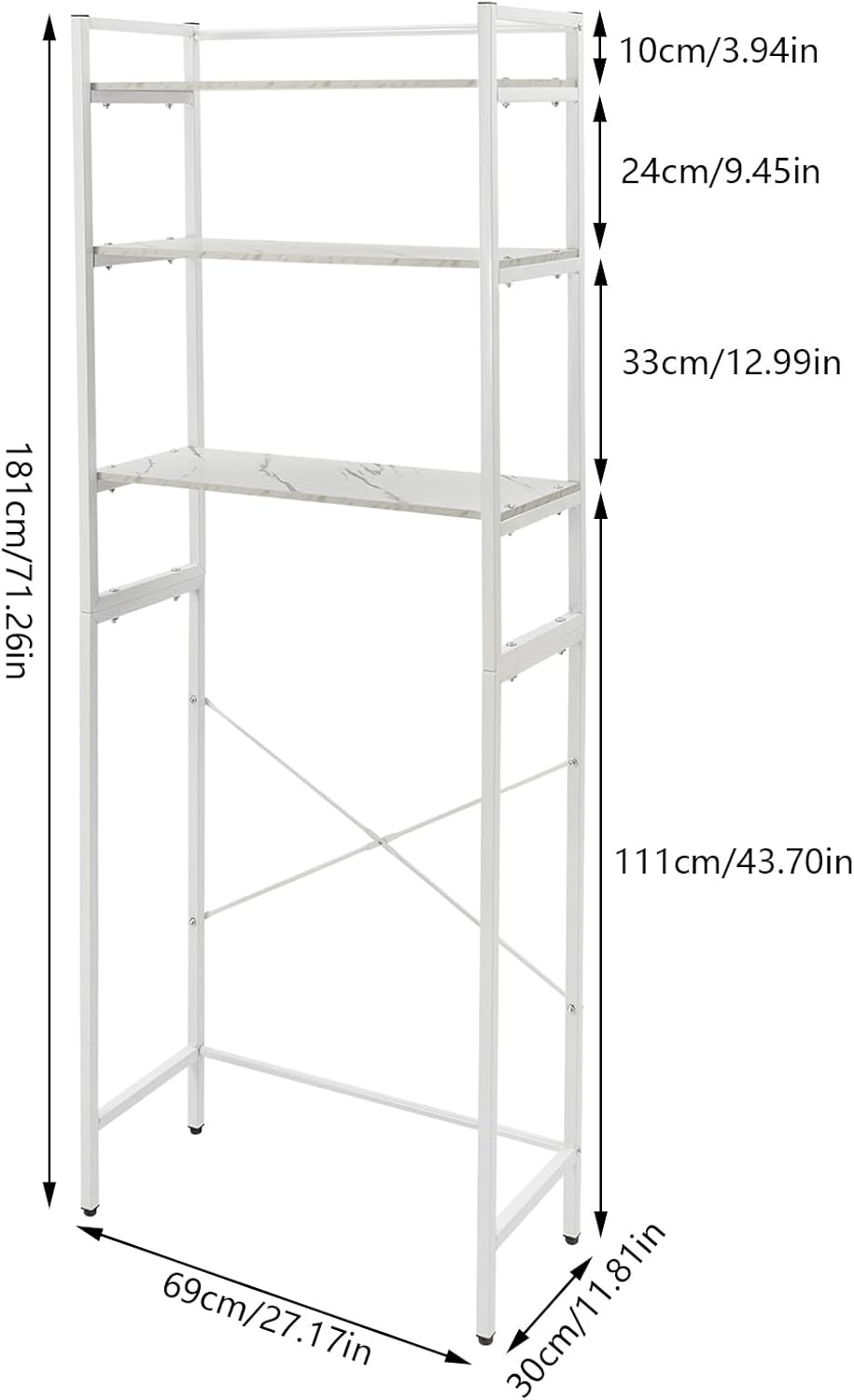 Gdrasuya10 3-Tiers Over The Washer and Dryer Storage Shelf for Laundry Room, Standing Washer Storage Utility Rack Shlef Laundry Storage Shelf Organizer Space Save (All White)