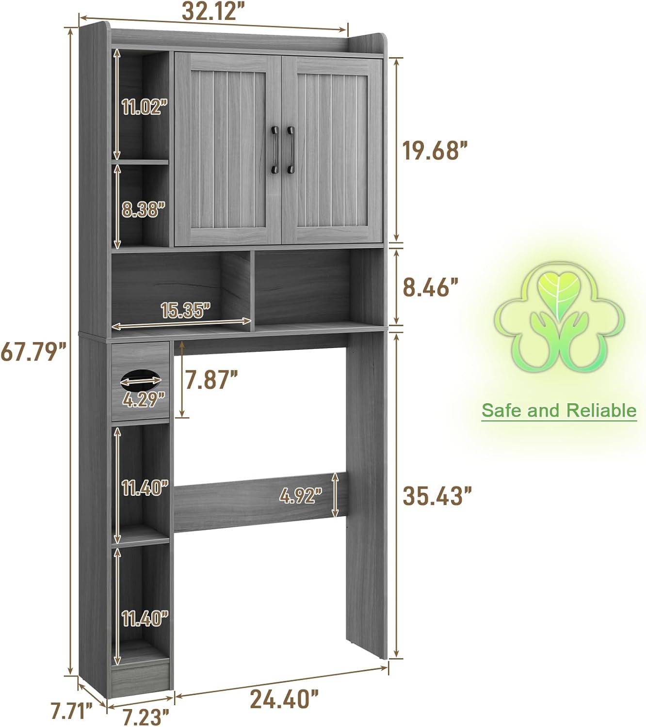 Vabches Over The Toilet Storage Cabinet, Farmhouse Storage Cabinet Over Toilet with Barn Door，Home Space-Saving Toilet Rack for Bathroom, Restroom and Laundry.（Wash Grey）