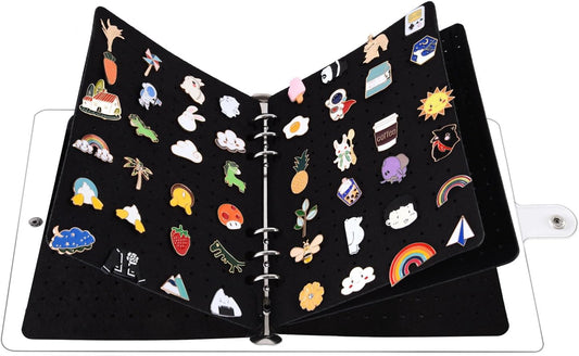 5 Pages A5 Enamel Pin Display Book, Pins Collection Storage Organizer Book,Clear PVC Cover, Portable Travel Pin Display Book for Brooch Collectors (Not Include Accessories).Black