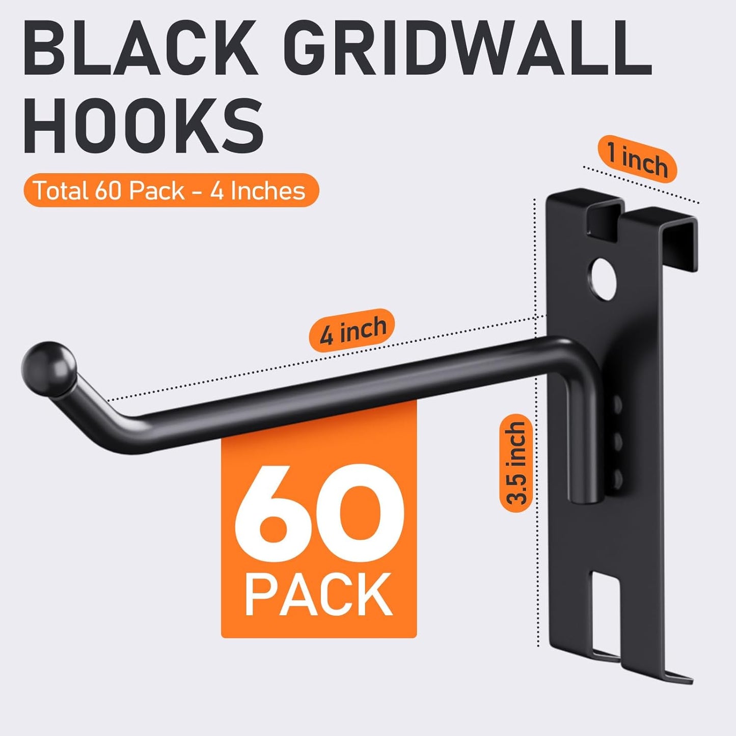 INCLY 4 Inch Gridwall Hooks, 60 Pack Heavy Duty Black Display Hooks for Grid Wall Panels, Gridwall Accessory for Storage Display Clothes in Retail Shop Garage