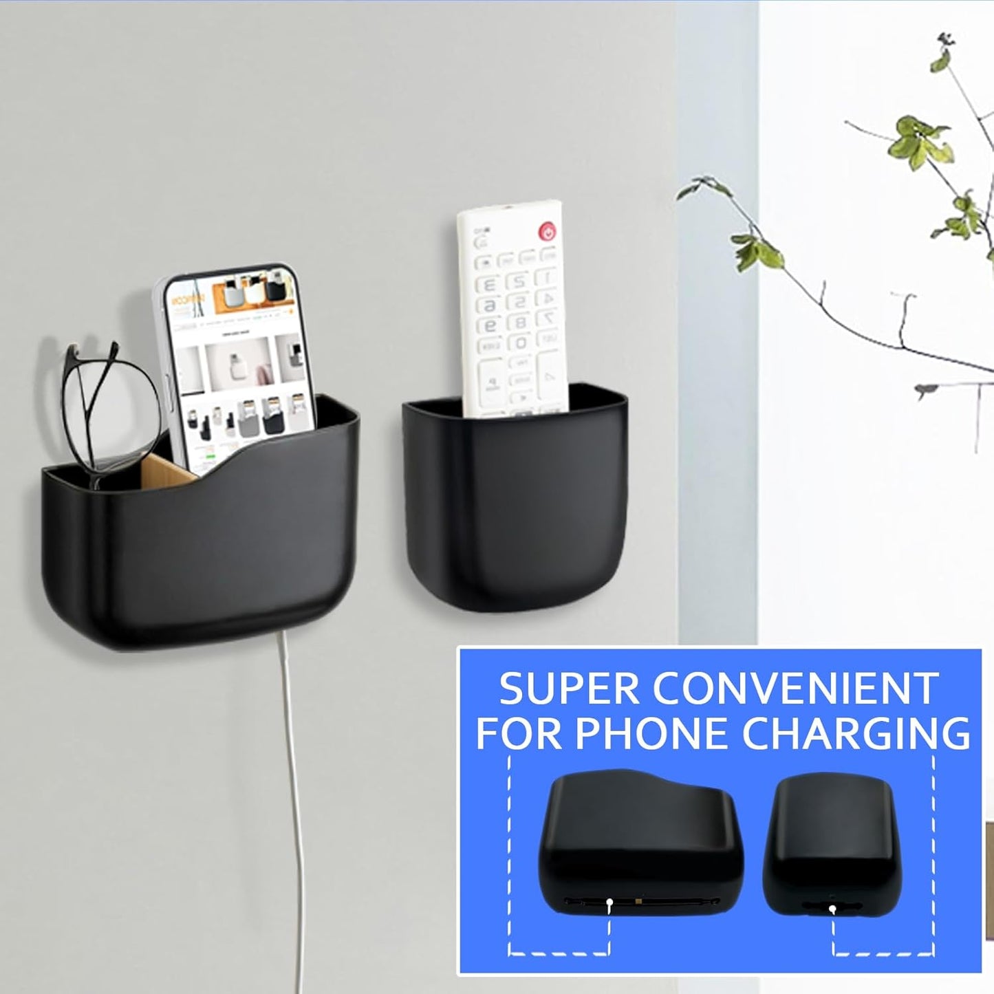 Remote Holder Wall Mount TV FAN Remote Control Holder Bedside Caddy Wall Organizer Phone Holder for Office Adhesive Media Player Controller Holder Box Tray Home Desk Nightstand Black 1 Big 2 Small