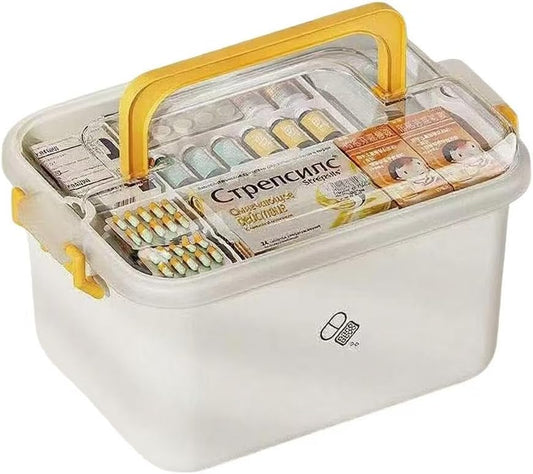 Plastic Medicine Storage Organizer & First Aid Box, Medicine Box with Handles, Multipurpose Medical Supply Organizer with Removable Tray for Home, Office & Travel（small）
