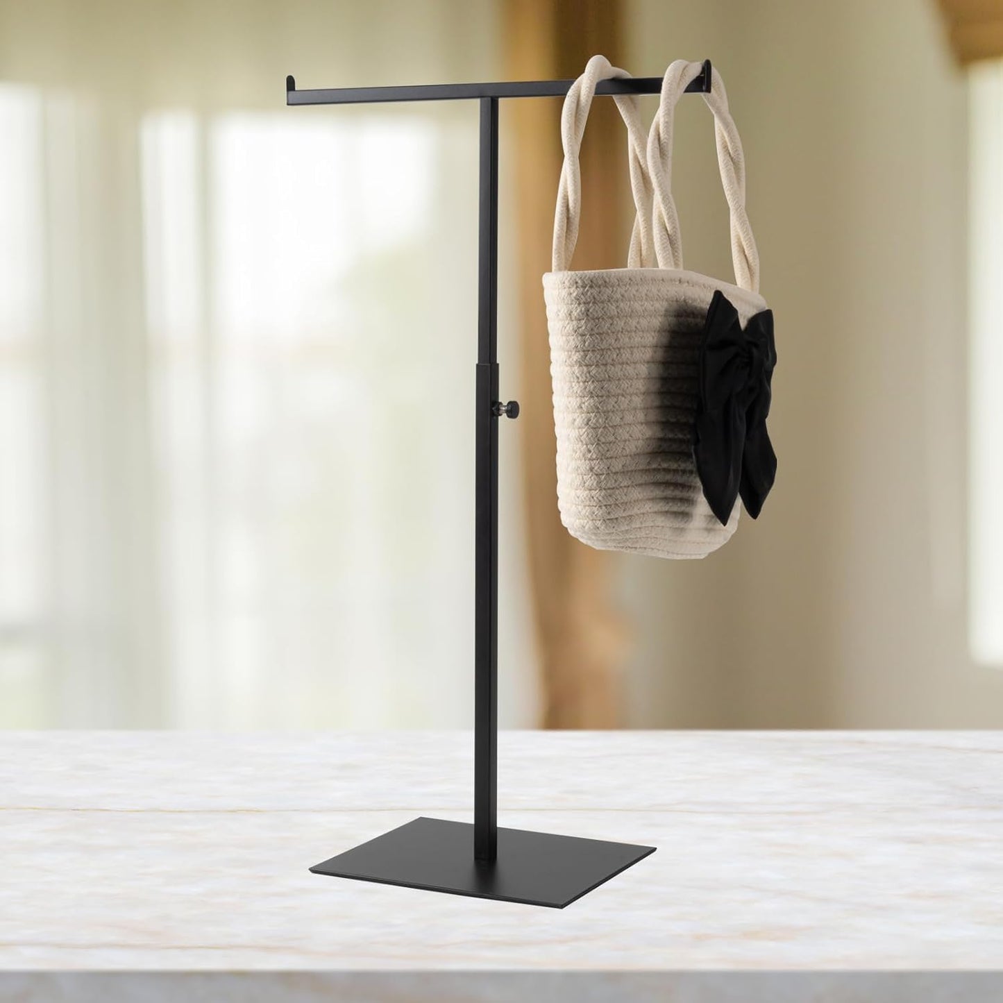 Display Stand Stainless Steel Jewelry Towers Bag Stand Tabletop Double Hook Hanging Jewelry Stands for Necklaces Organizer Stand Adjustable Height Home Store Boutique, Black