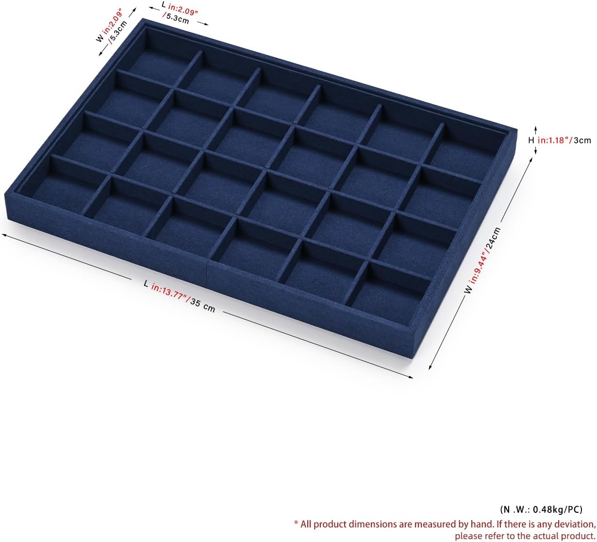 24 Grids Jewelry Tray Earring Organizer Tray Microfiber Jewelry Display Tray Ring Earrings Holder Trays Jewelry Drawer Organizer for Ring Earrings Holder Storage Display Tray