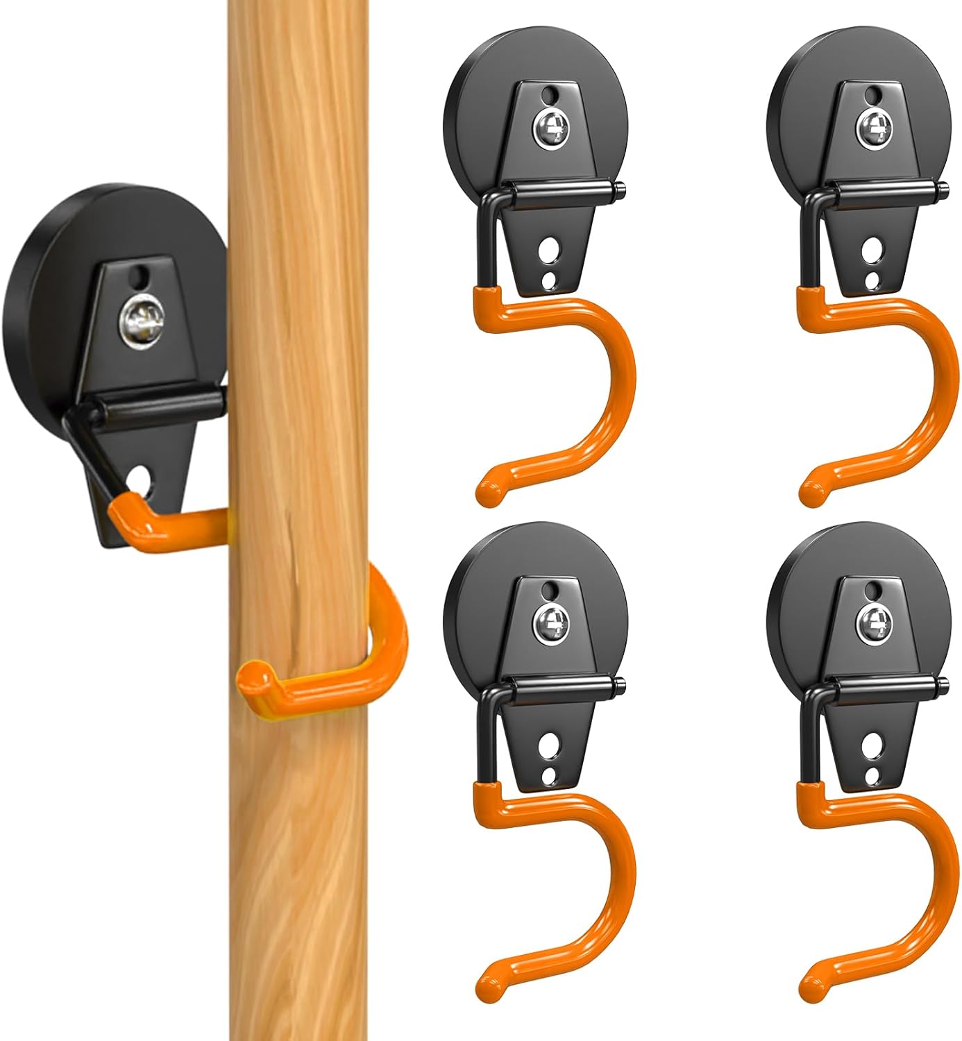 3-H Magnetic Mop Broom Holder and Mop Organizer 4 Pack, Heavy Duty Strong Utility Magnetic Tools Holde, Anti-Slip Strong Metal Garden Tool Rack for Garage, Laundry, Garden (Orange)