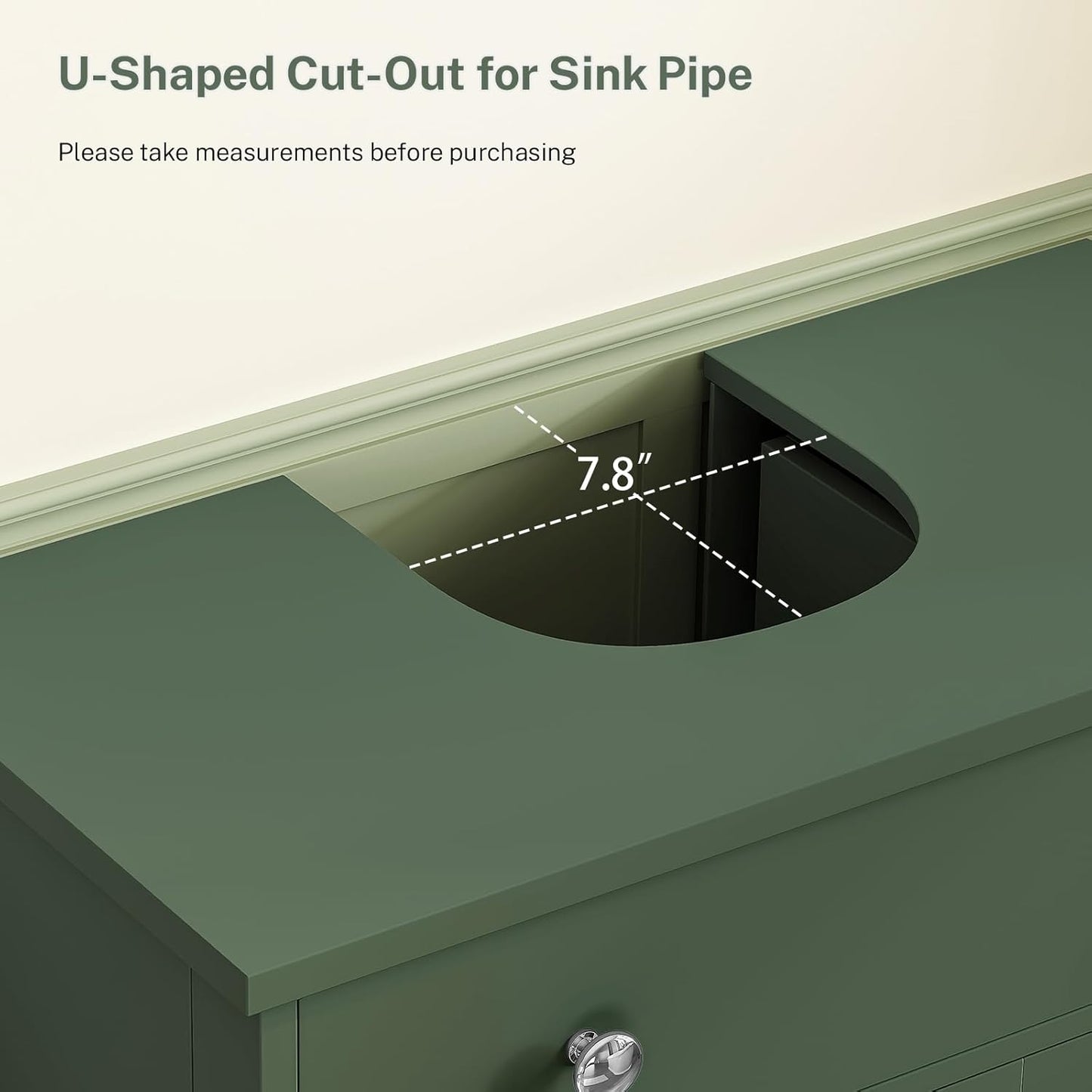 TEENFON Pedestal Sink Storage Cabinet with 2 Doors and Drawer, Bathroom Sink Cabinet, Under Sink Storage with U-Shape Cut-Out, Green UNYSG033V