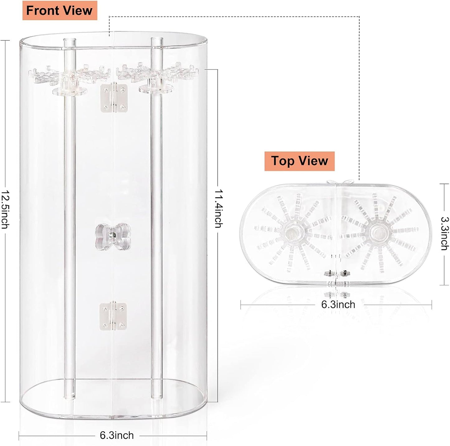 Acrylic Necklace Holder, Clear Necklace Organizer with 24 Hooks, Dustproof Rotation Jewelry Storage Holder Stand, Long Necklaces Pendant Bracelets Display Case for Dresser Bathroom Vanity Countertop