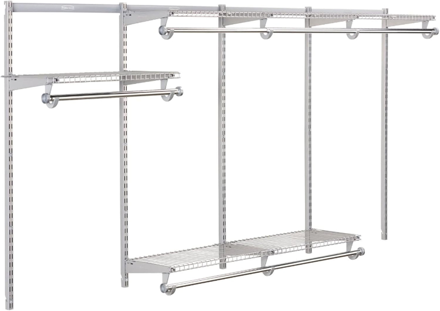 Rubbermaid Configurations Custom Closet Kit 4-8 Ft. Adjustable Metal Wire Shelving Titanium Finish Expandable Organization System Hardware Included for Home Closet/Pantry/Laundry/Mudroom