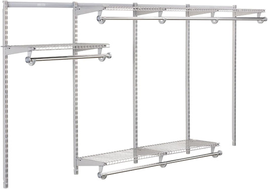 Rubbermaid Configurations Custom Closet Kit 4-8 Ft. Adjustable Metal Wire Shelving Titanium Finish Expandable Organization System Hardware Included for Home Closet/Pantry/Laundry/Mudroom
