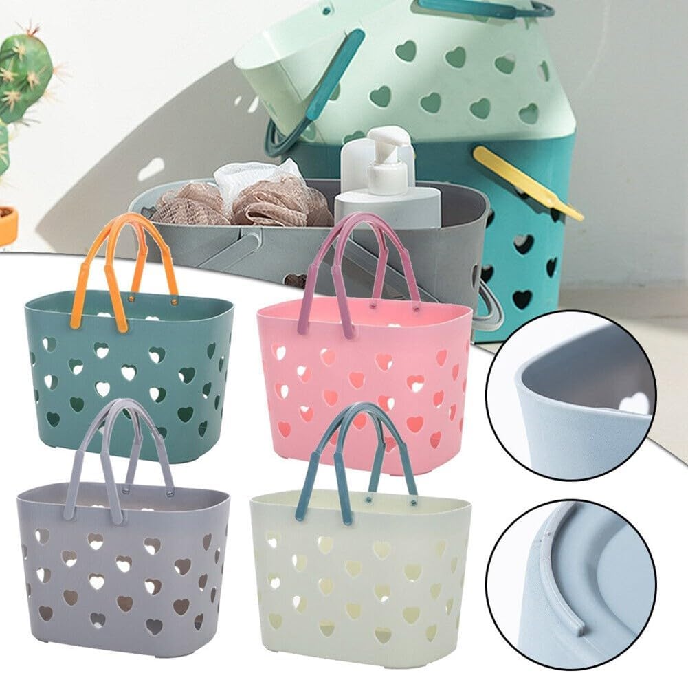 Plastic Shower Caddy Basket with Handle, Hollow Out Design for Bathroom Organizer, Stackable Storage Tote for Shampoo and Cleanser, Grey