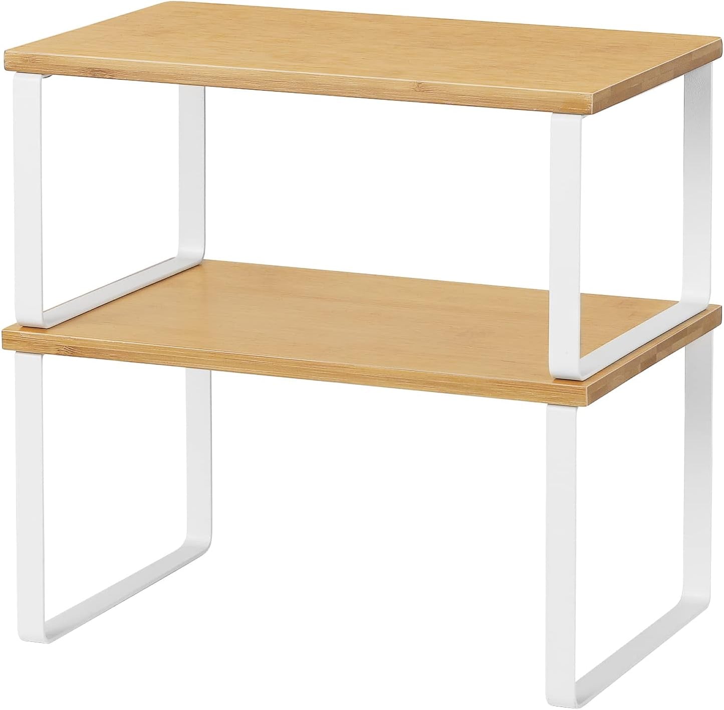NEX Kitchen Cabinet and Counter Shelf Organizer, Stackable & Expandable, White and Natural