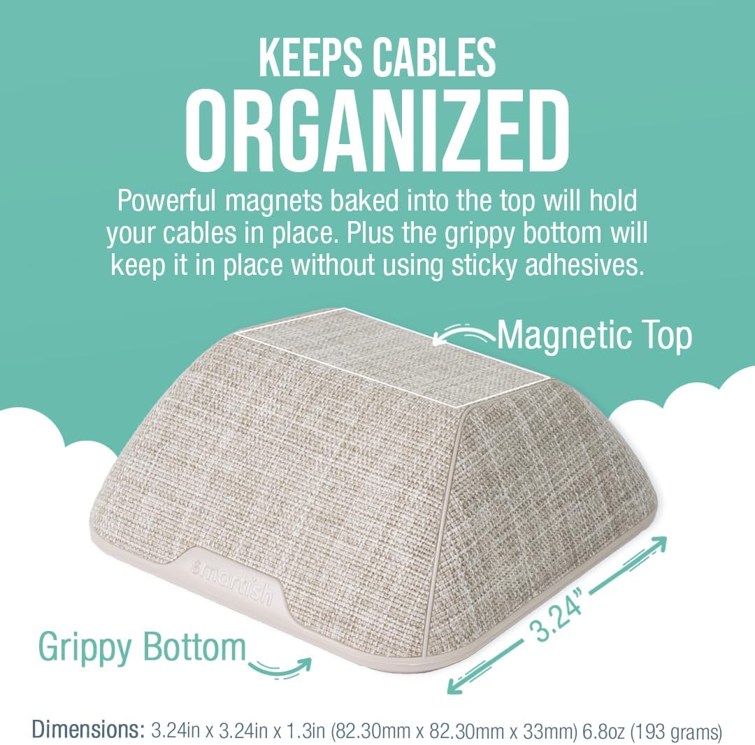 Smartish® Magnetic Cord Holder - Cable Wrangler Organizer Stocking Stuffer with Magnet Clips for Charger Management on Desktop, Nightstand for USB-C + Lightning - Lightly Toasted Beige