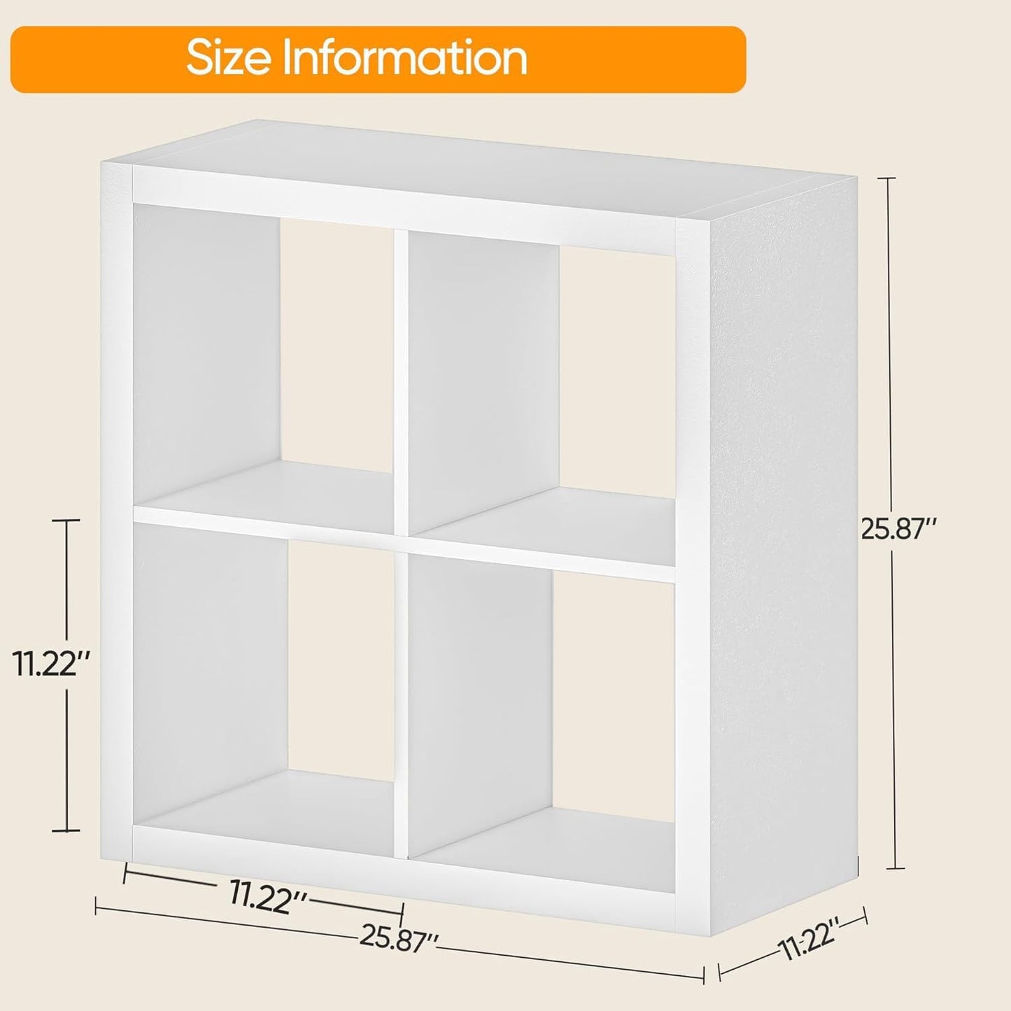 furtble Bookshelf with Storage Bin, 4-Cube Storage Organizer, Modern Wood Open Bookcase, Multifunctional Display Shelf for Living Room, Bedroom, Home Office, White