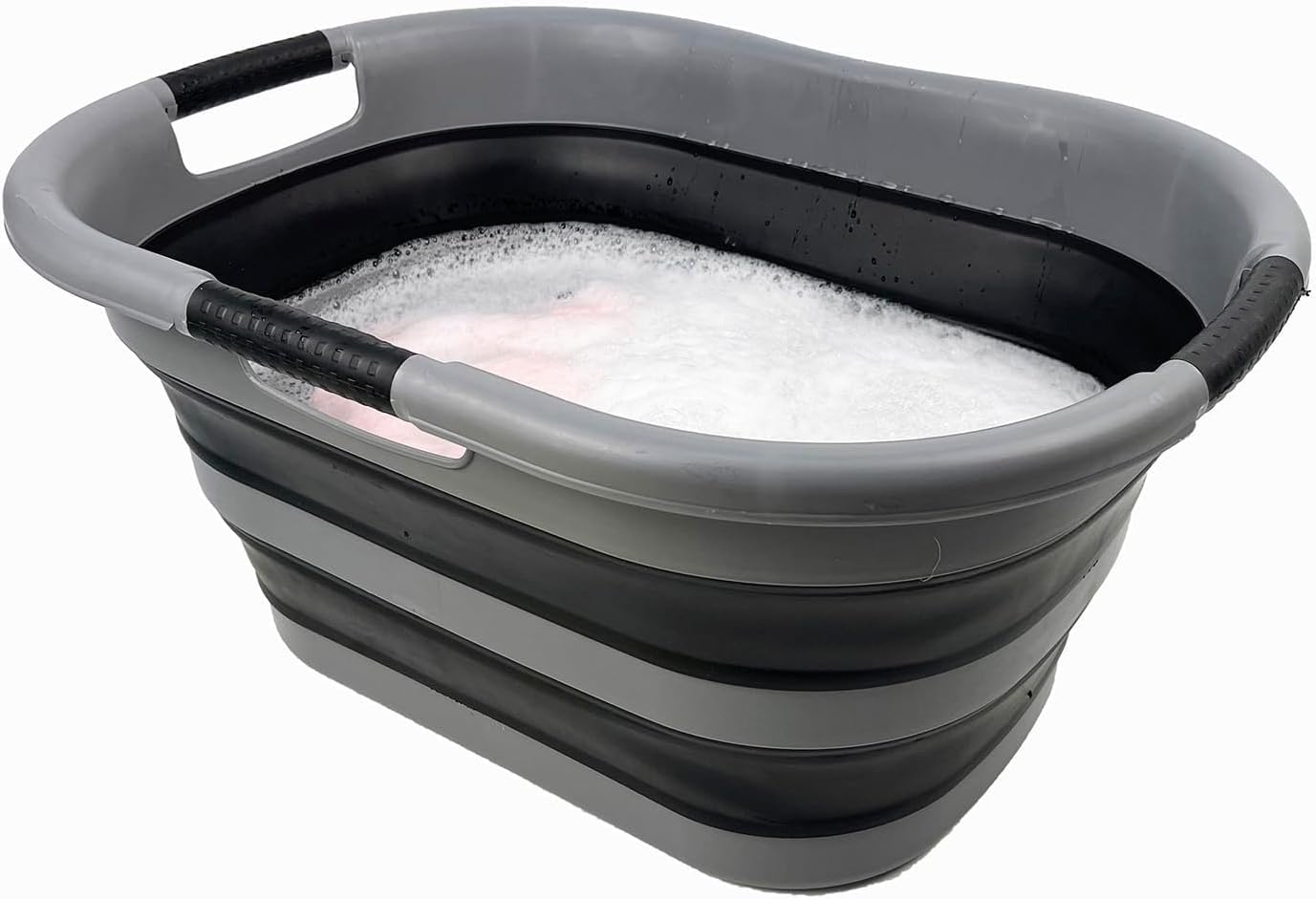 SAMMART 40L (10.5 gallon) Collapsible Plastic Laundry Basket - Space Saving Storage Container/Organizer - Portable Washing Tub - Foldable Pop Up Hamper/Basket (1, Grey/Black)