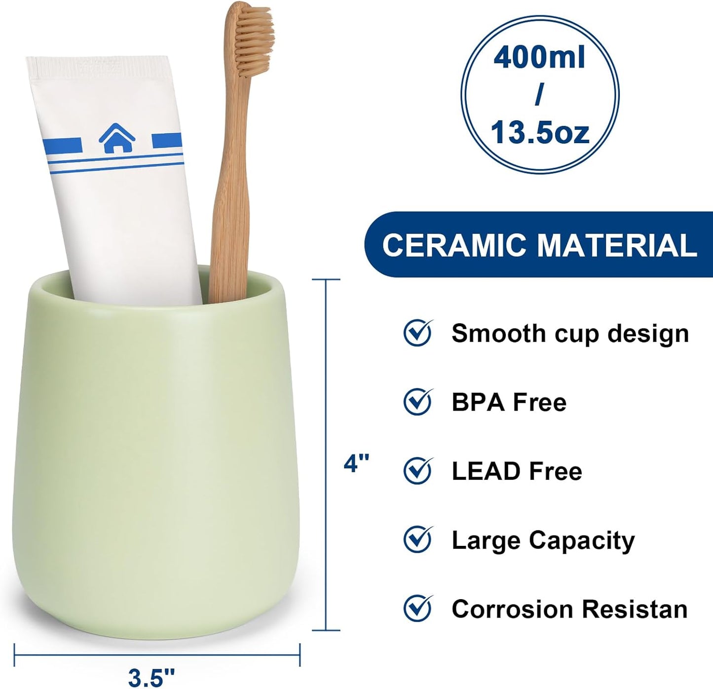 Bathroom Tumbler Cup Ceramic 13.5oz Reusable Toothbrush Cup 400ml,Toothbrush Holder Adequate for Your Bathroom (Green)