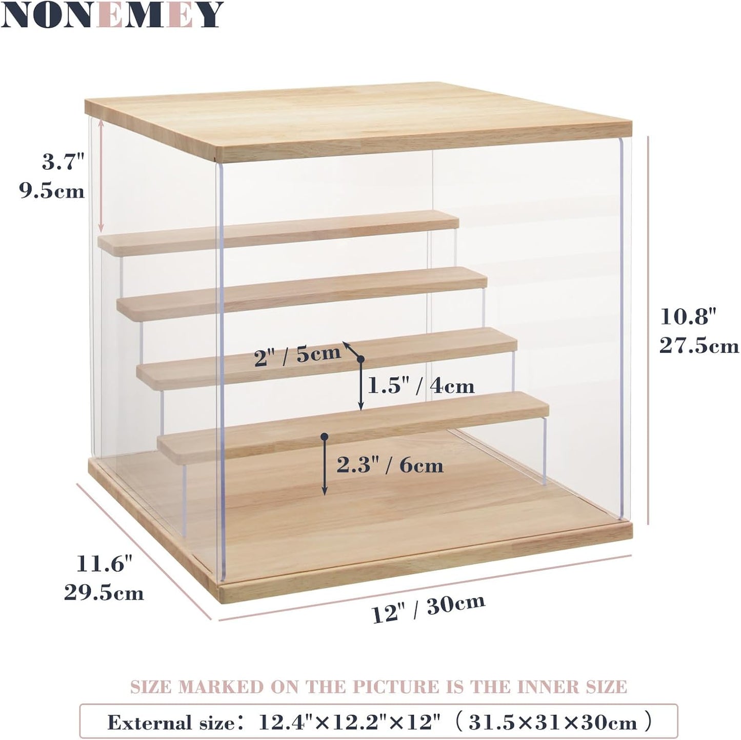 NONEMEY Clear Acrylic Display Case with Light ,3/4/5/6 Tier Multiple Color Lights via Remote Control Dustproof Display Box for Collectibles Figures Mini Toys (5Tier 12.4*12.2*12inch )