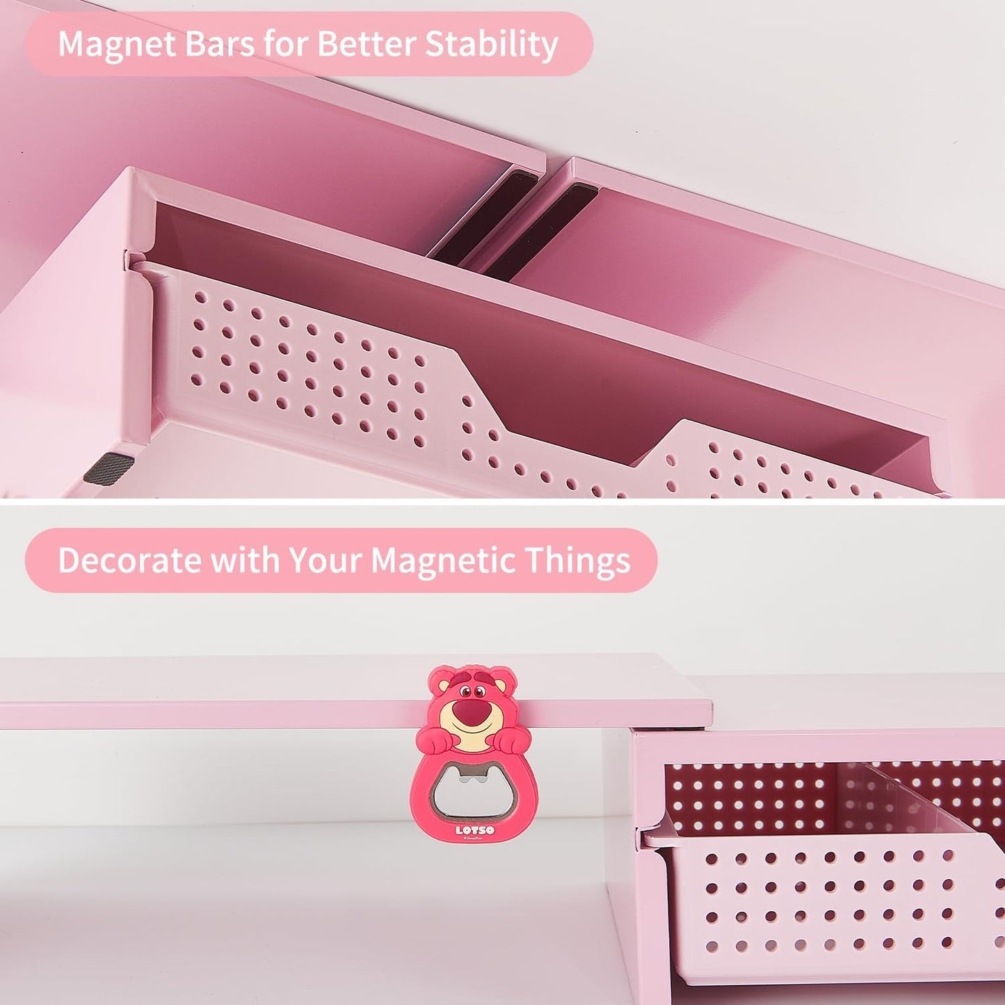 Dual Monitor Stand Riser with Drawer, Desk Organizer and Accessories, Pink Monitor Stand for Desk, Desktop Stand for Computer, Laptop, TV and More (Pink)