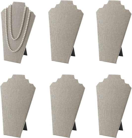 6pcs/ Pack 12.5inches Necklace Display Stands Easel Jewelry Organizer Stands for Show, Necklace Bust (Gray Linen 6pcs)