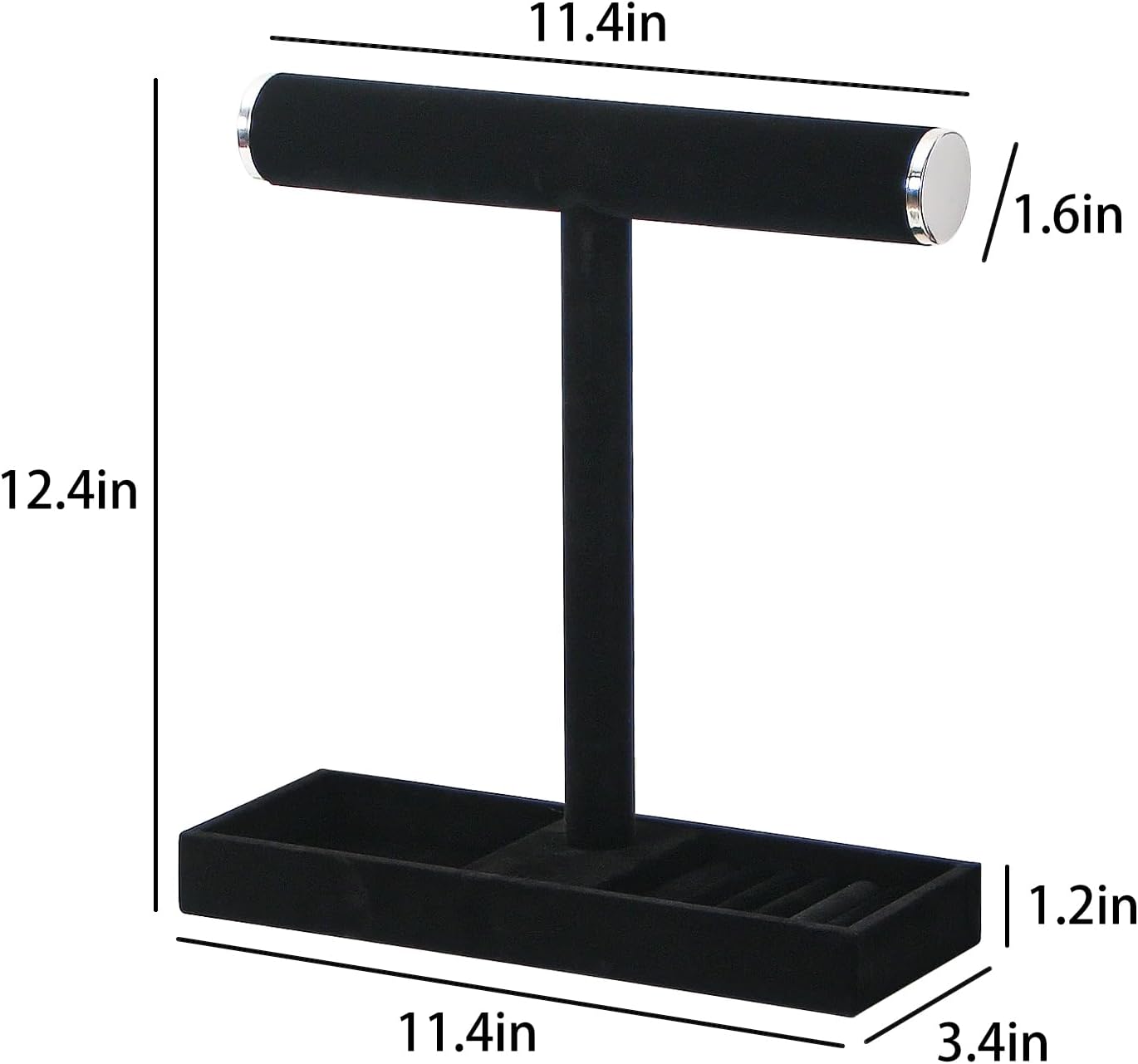 Necklace Display Holder, Bracelet Organizer Stand with Earrings Tray and Metal Lid, Jewelry Scrunchie Watches Tray Rack for Women Home Desk (Black)