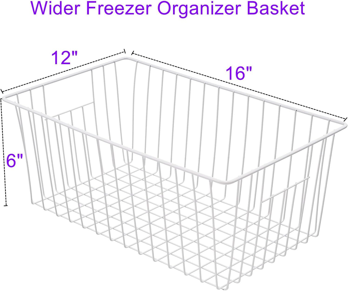 16Lx12W inch Wider Freezer Storage Organizer Baskets Container, Deep Metal Wire Chest Upright Refrigerator Divider Bins with Built-in Handles for Cabinet, Pantry, Closet, Kitchen(6)