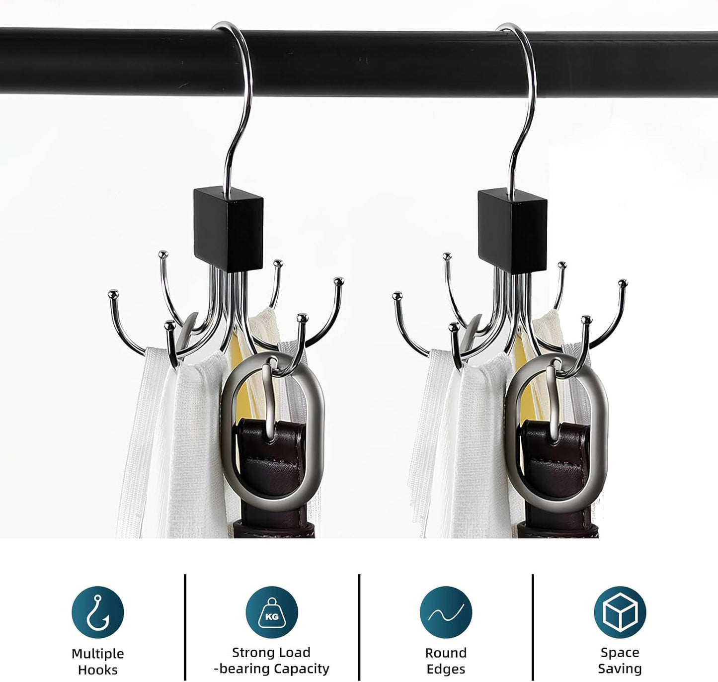 Multi-Purpose Rotatable Belt Hanger & Organizer for Closet - Space-Saving Storage for Belts, Bras, Hats, Tank Tops, Ties, Scarves, and Purses