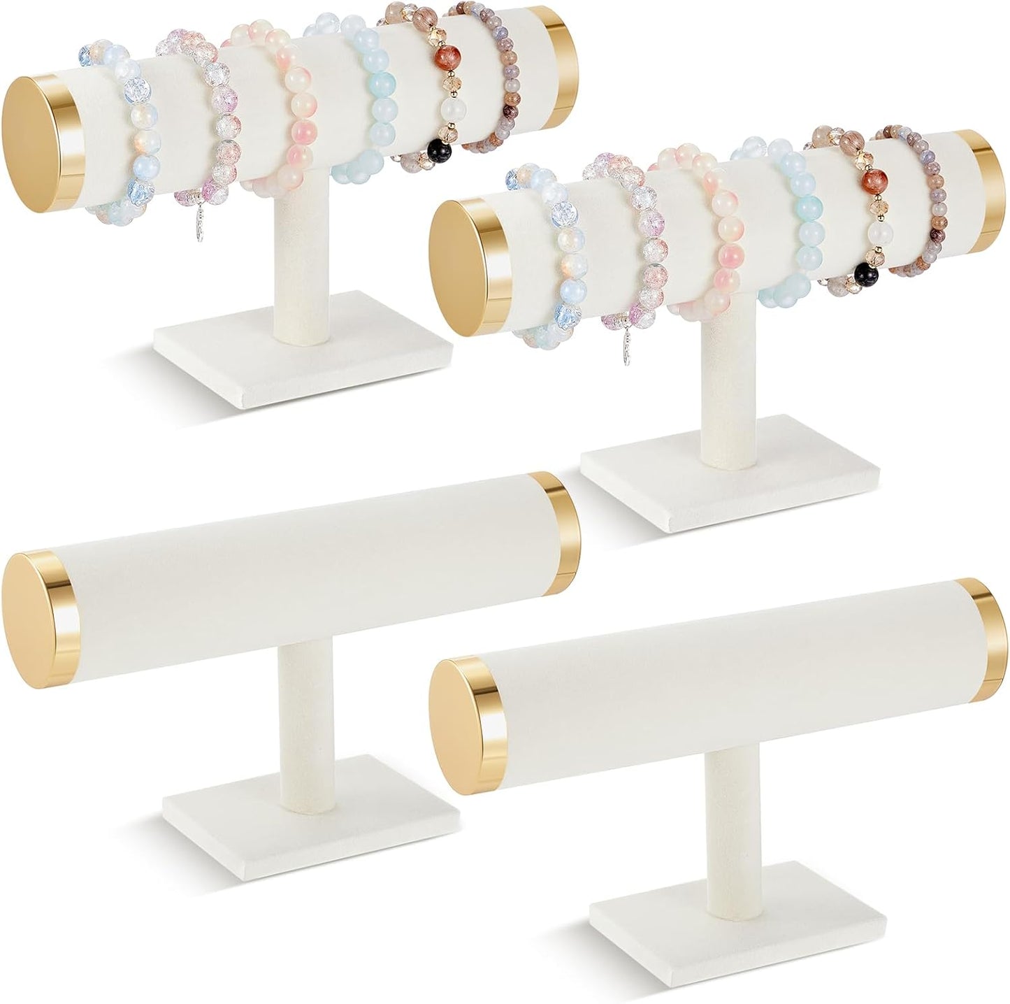Wenqik 4 Pcs Bracelet Holder Stand Beige Velvet Bracelet Jewelry Display Holder for Vendors Scrunchies Selling Bangle Watch Hair Ties Organizer(Beige, Gold)