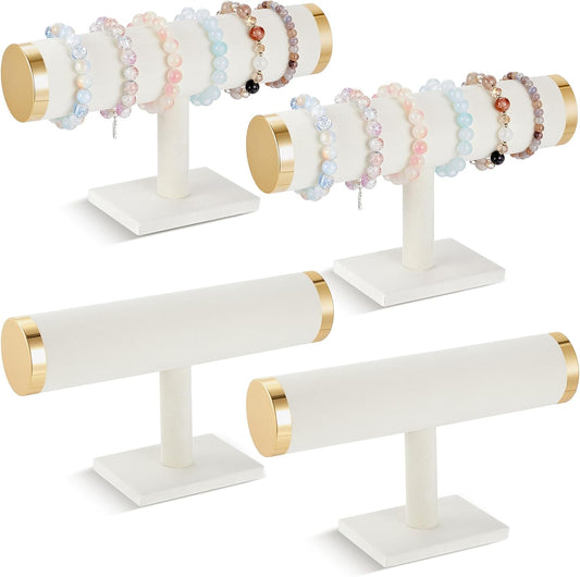 Wenqik 4 Pcs Bracelet Holder Stand Beige Velvet Bracelet Jewelry Display Holder for Vendors Scrunchies Selling Bangle Watch Hair Ties Organizer(Beige, Gold)