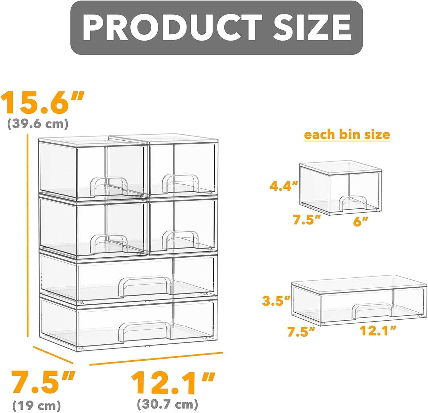 SpaceAid Bottle Storage Organizer Baby - Acrylic Bottles Station Organizer Container, Stackable Clear Drawers for Countertop, Vanity, Bathroom, Cabinet, Pantry Organization, 6 Pack, 4S2L, 15.6"H