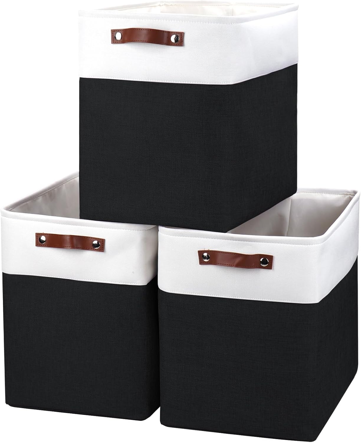 Large Fabric Storage Baskets | 50L Storage Bins, Decorative Linen Closet Baskets with Handles for Organizing, Shelf, Toys, Clothes, Home, Office, Nursery, 17x12x15Inches (Black&White)