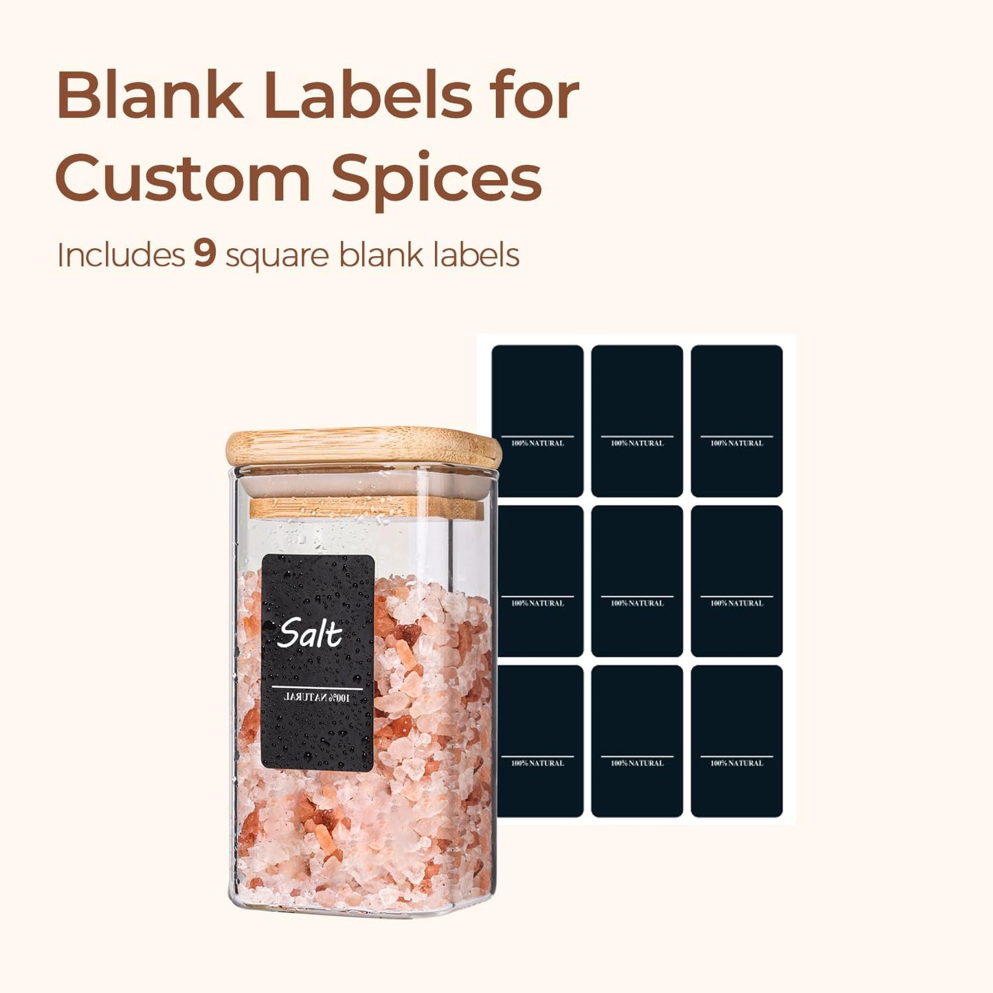 ComSaf 6Pcs 10 oz Large Spice Jars with Label Trial Set, Glass Spice Jars with Bamboo Lids Supplementary Set, Seasoning Container Trial Pack, Perfect for Ktichen Starter