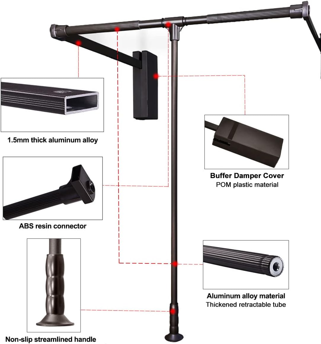 Pull Down Closet Rod for Hanging Clothes, Retractable Wardrobe Hanger for Cabinet Inside Width 26"~35", Aluminium alloy Tubing with Plastic Housing, 44 lb Weight Rating