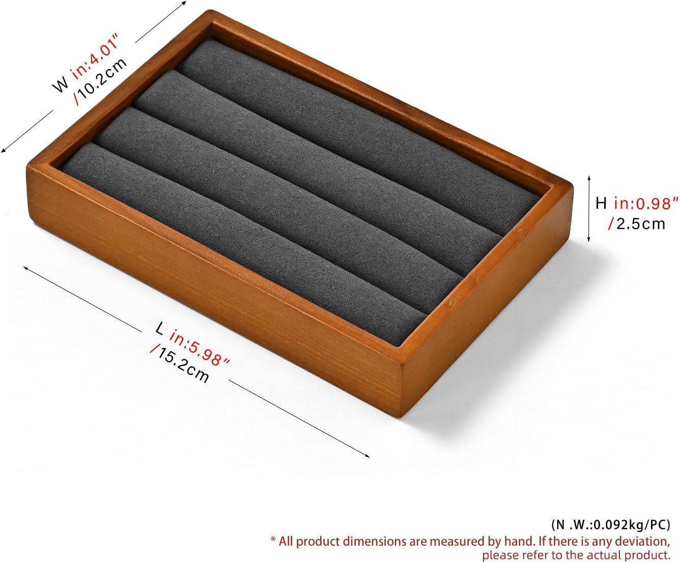 Solid Wood 3-Slots Jewelry Ring Display Tray Showcase Small Jewelry Display Organizer Tray for Rings(M,Grey)