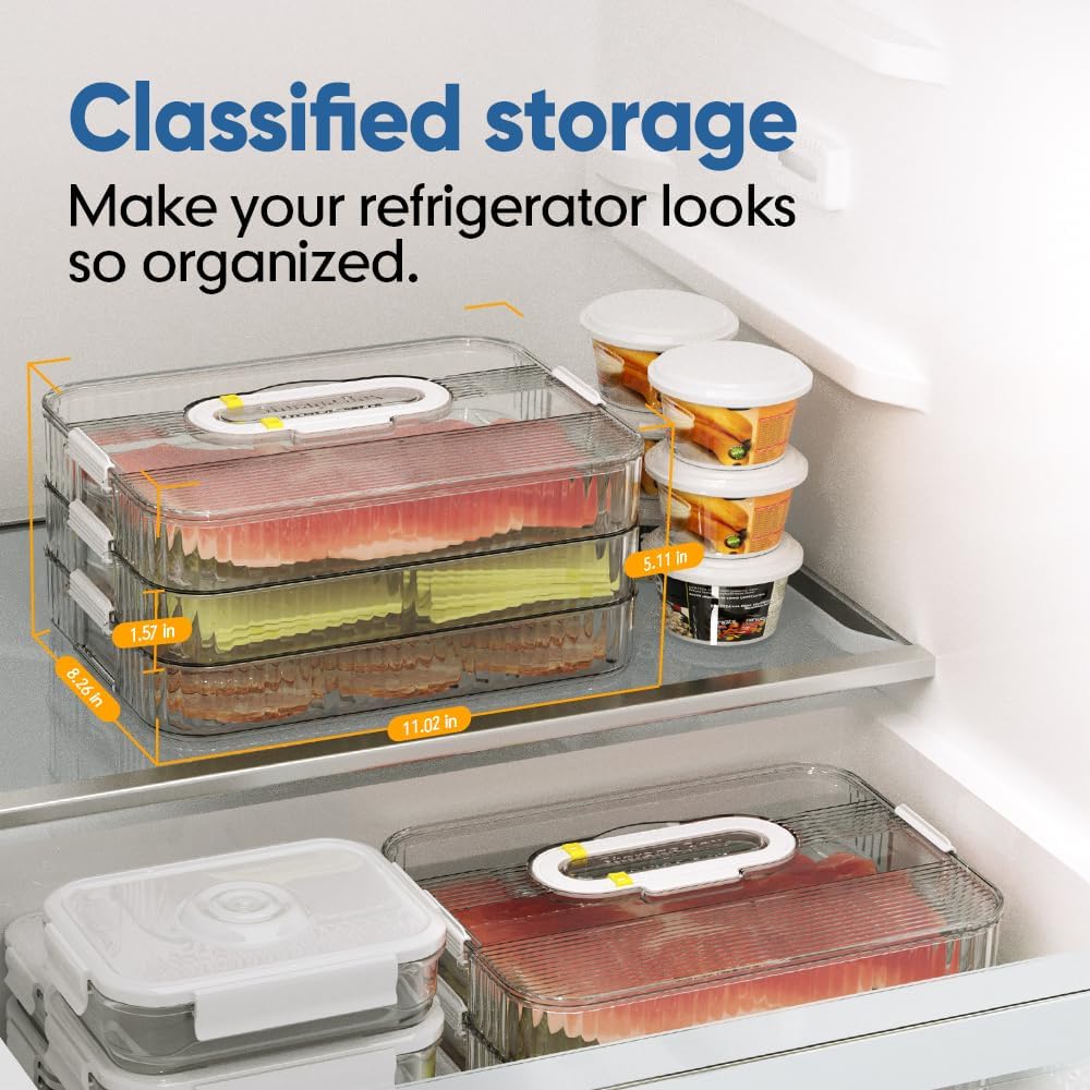 Deli Meat Container for Fridge Organizers and Storage, Lunch Meat Container for Refrigerator Organizing, Deli Containers with Lids, Bacon Cheese Container for Refrigerator
