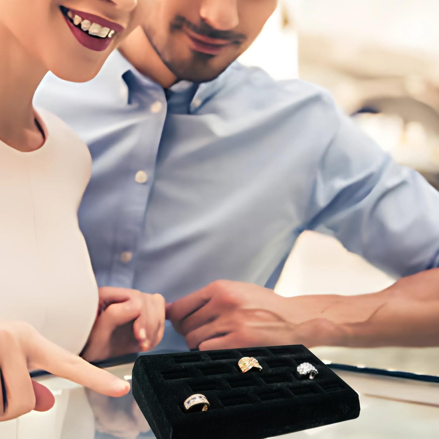 Novel Box 18-Slot Black Velvet Rings/Earrings/Cufflinks Holder Tray 8.25x4.5x1.75 Inches - Ring Holder Organizer for Selling or Personal Use - Jewelry Display Trays for Special Occasions