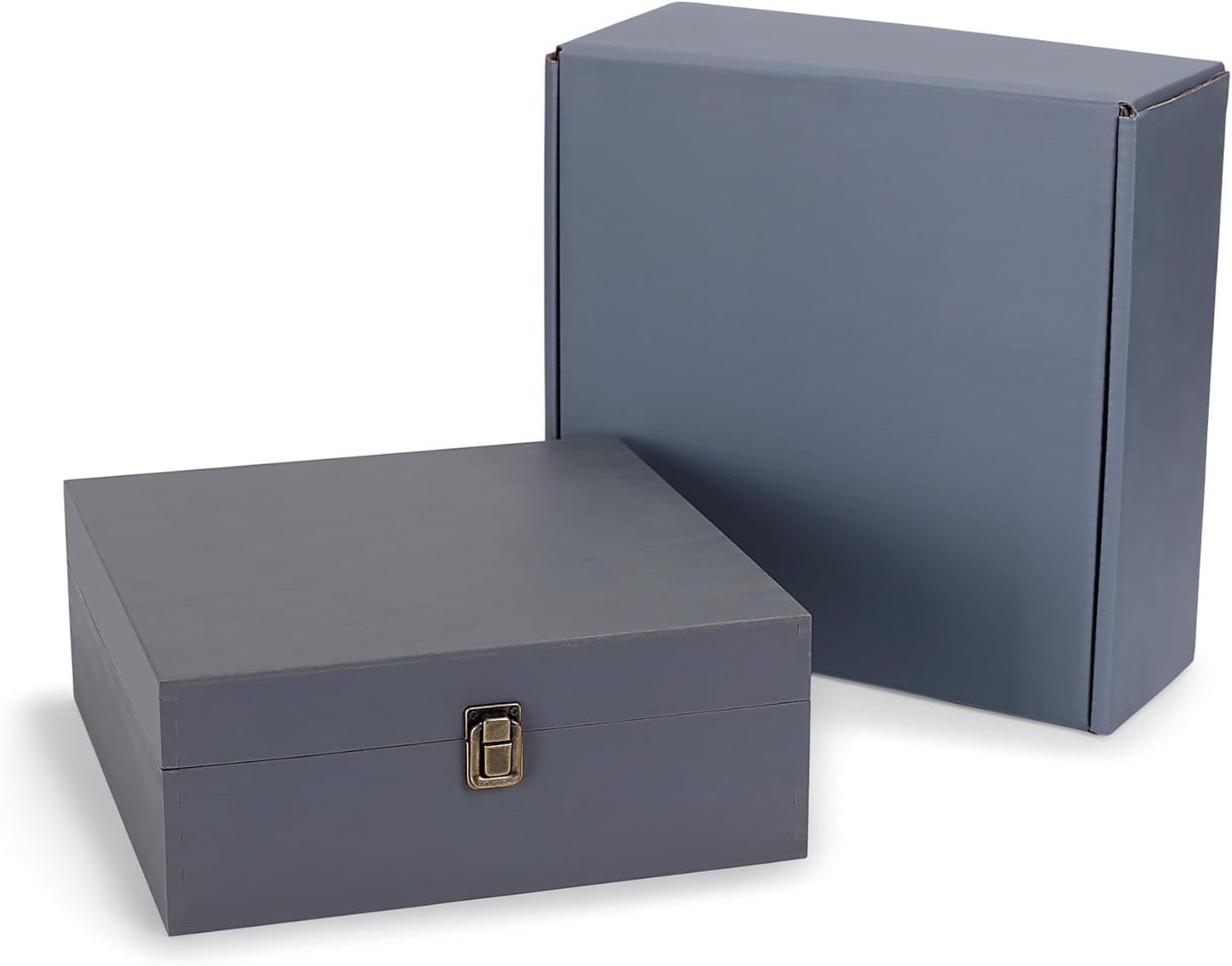 makerflo Medium Grey Pine Wood Memory Box with Hinged with Clasp, Black Felt Inside, Keepsake Wooden Box Ideal for Craft and Personalization (Laser Engraving, Epoxy, UV DTF, and Vinyl) – Pack of 24