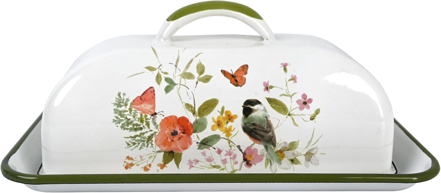 Enameled Farmhouse Vintage Butter Dish with Lid, 7.5 Inch Durable Kitchen Food Storage Container Rust-Resistant Refrigerator Safe,Vintage Decorative Design Kitchenware for Countertop