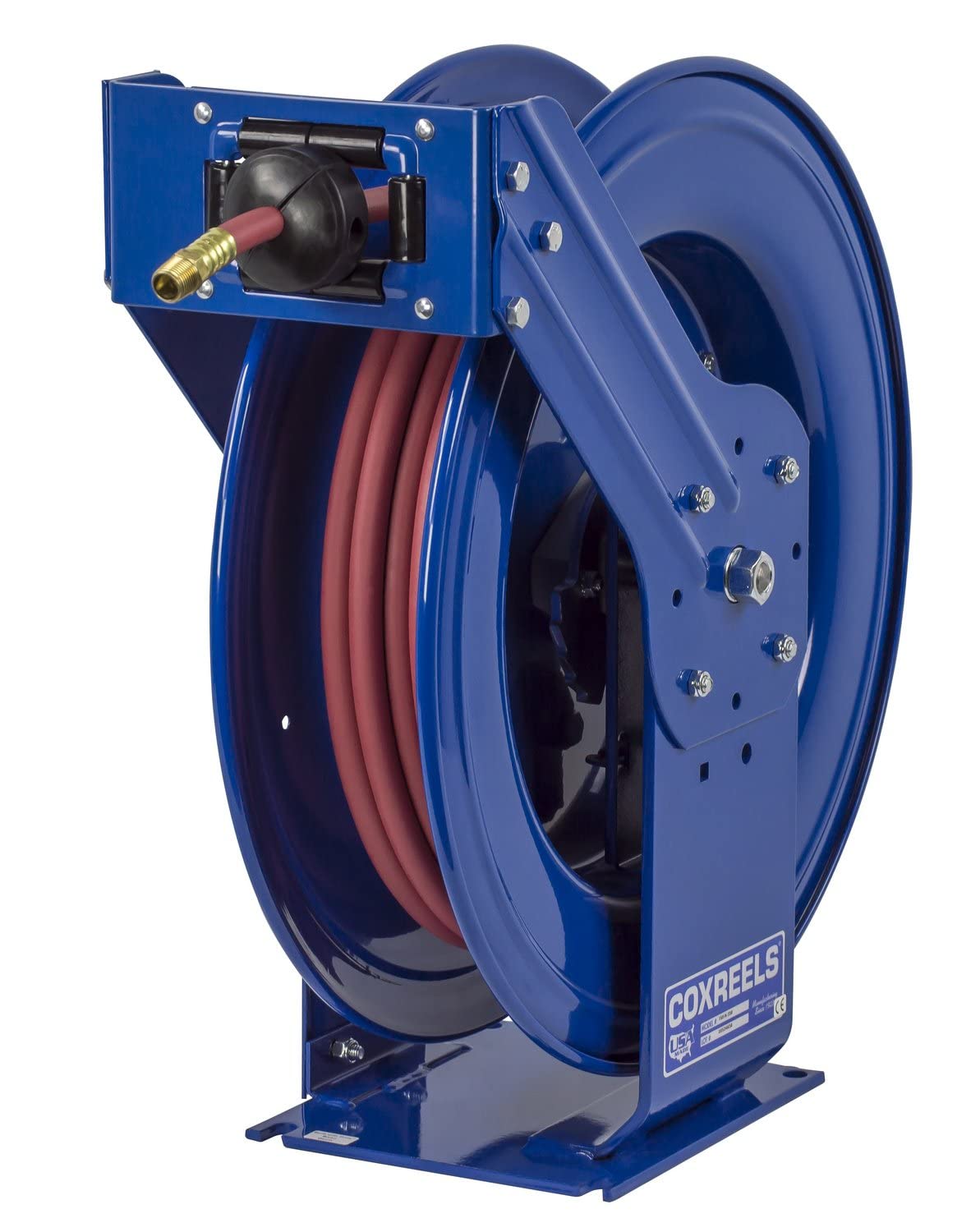 Coxreels TSH-N-475 Retractable Air, Water or Oil Hose Reel, T-Series, ½” x 75’ - Easy Maintenance with Brass Swivel and Multi-Position Mount Arm - Heavy-Duty Steel Construction, Made in USA, Blue