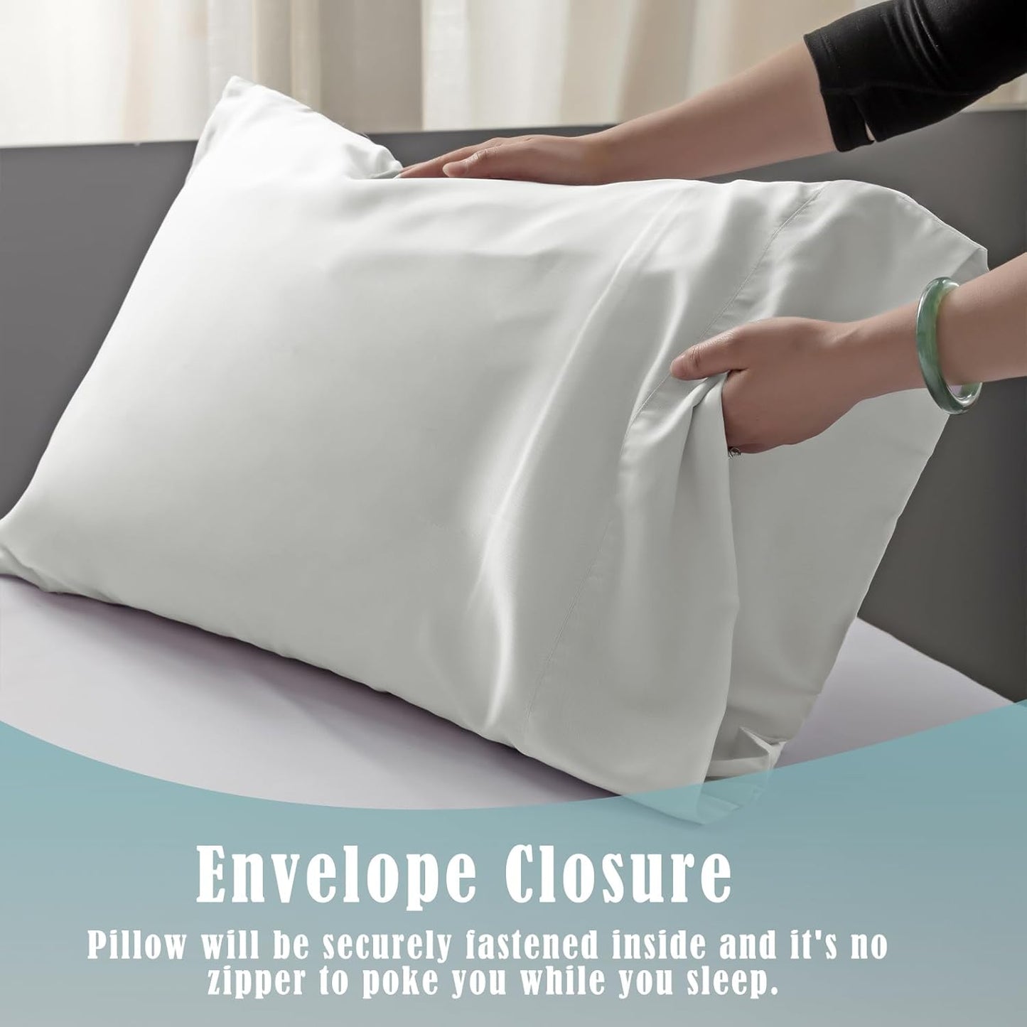 TELUS Pillow Cases King Size 2 Pack, Bamboo Rayon & Lyocell Pillowcase with Envelope Closure, Cooling Breathable Pillow Cover for Hot Sleeper & Night Sweats, 20x40 inch, Ivory White