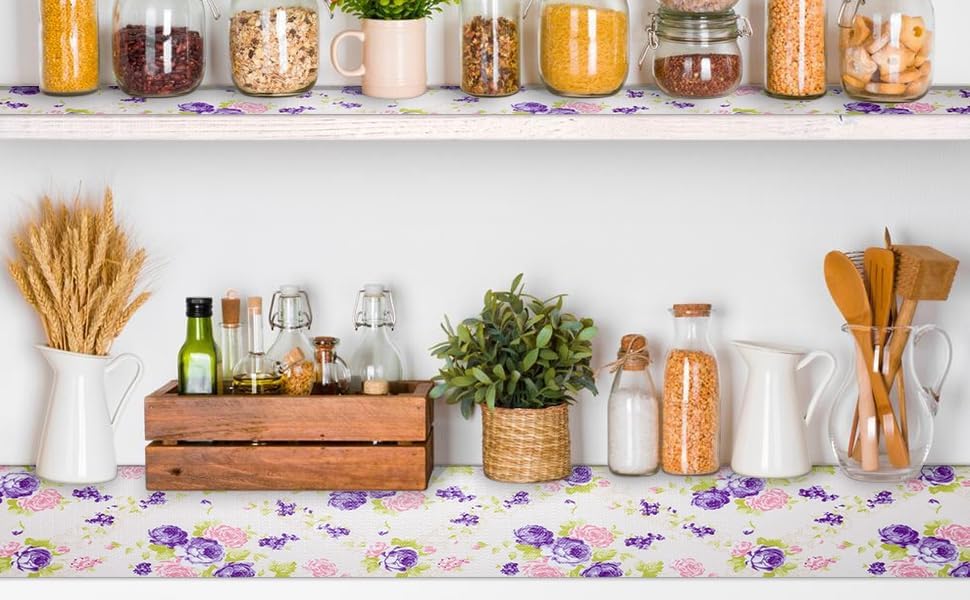 2 Rolls 18" W x 96" L Floral Drawer and Shelf Liner for Cabinets, Non-Adhesive Strong Grip Non-Slip Flower Shelf Cabinet Kitchen Shelf Liners for Kitchen Cabinets