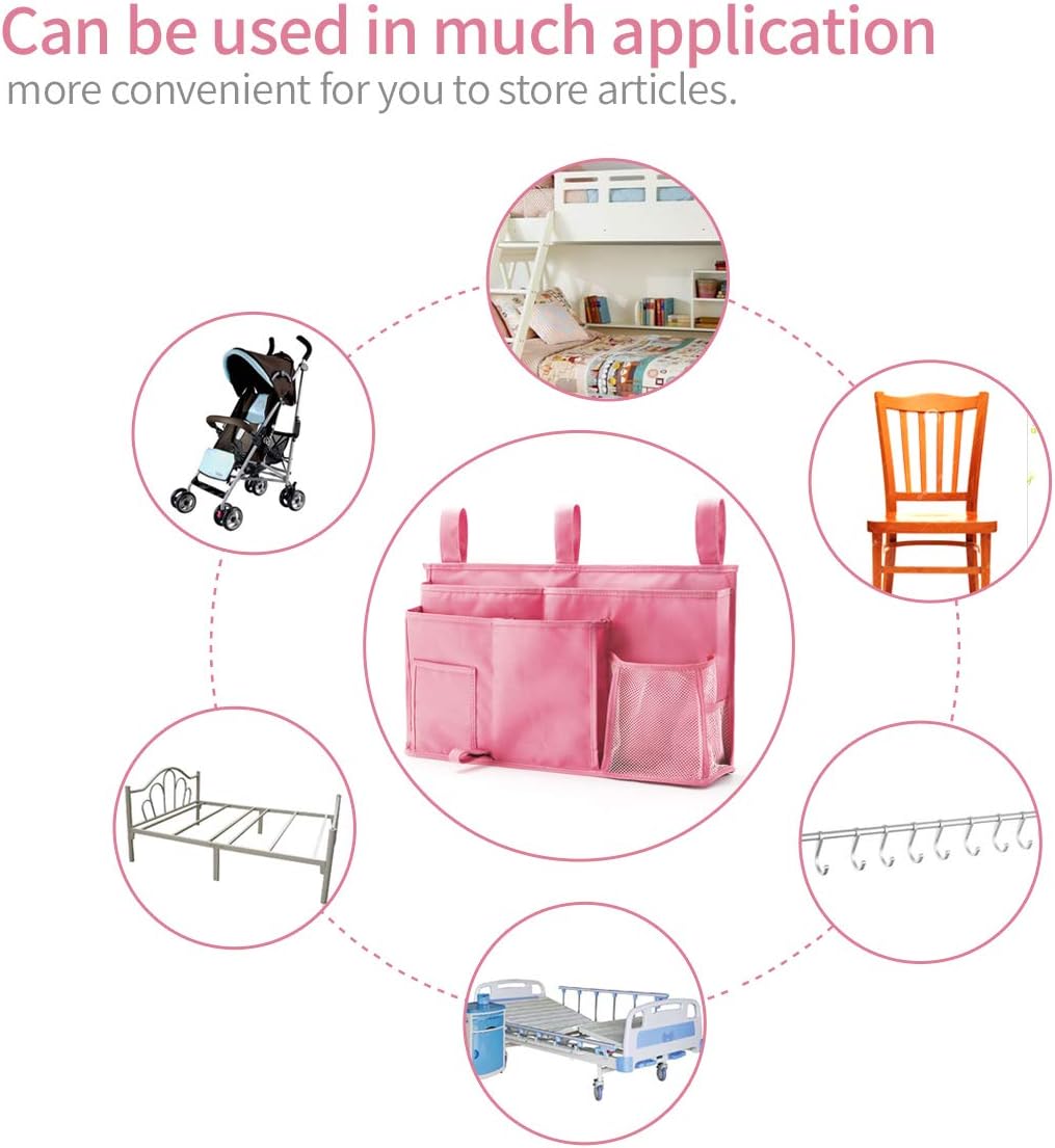 Bseash Bunk Bed Organizer, Bedside Caddy Hanging Bed Organizer Storage Bag 8 Pockets, for College Dorm Rooms Bed, Hospital Bed, Baby Bed Rails, 600D Oxford Cloth (Pink)