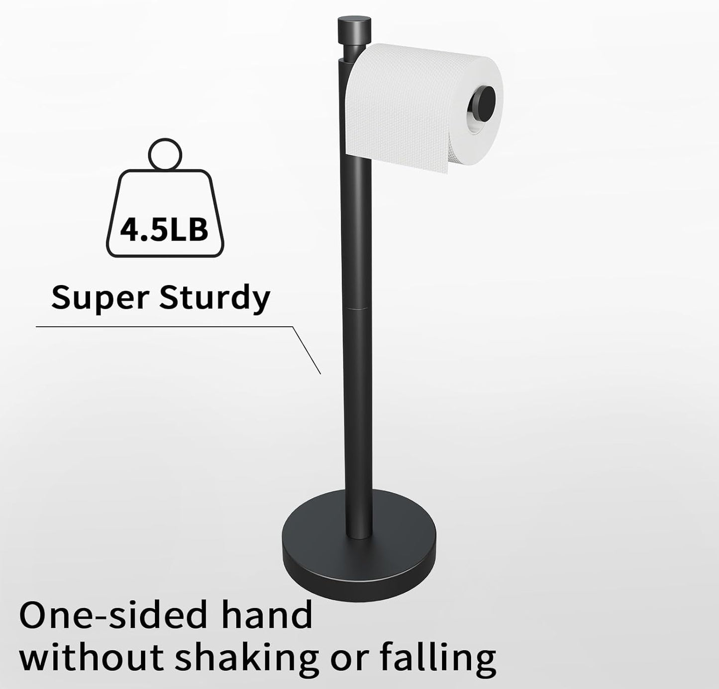 YUMORE Toilet Paper Holder Stand Freestanding, Weighted and Sturdy Matte Black Stainless Steel Design with Non-Slip Cap, Rustproof Tissue Roll Holder for Modern Bathroom, RV