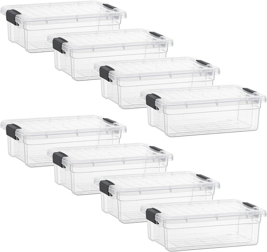 Superio Storage Bins with Lids- 8 Pack, 7.4 Qt Clear Boxes for Organizing, Stackable Plastic Containers- BPA Free, Non-Toxic, Odor Free, Organizer for Home, Office, Dorm