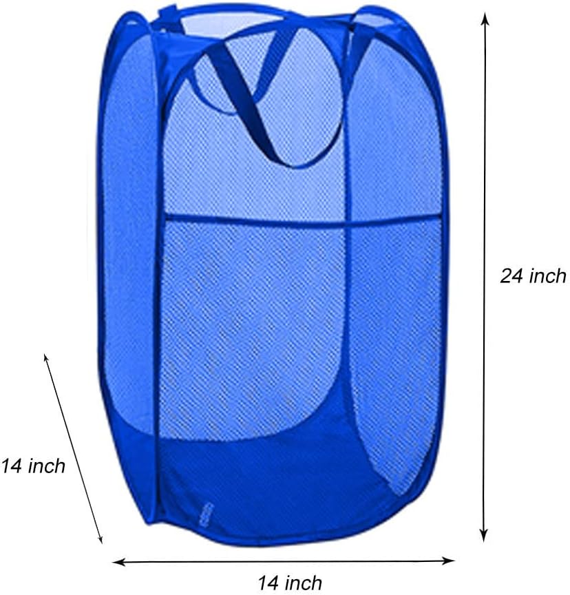 Larpur Mesh Laundry Basket, Pop up Laundry Hamper with Handles, Collapsible Clothes Basket for Travel, College, Dorm, Royal Blue