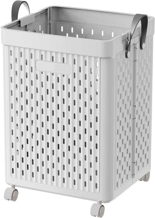UAK Laundry Basket with Wheels, Collapsible Plastic Laundry Hamper with Handle, Foldable Laundry Basket Organizer for Laundry and Bathroom (Light Grey, XXXL)