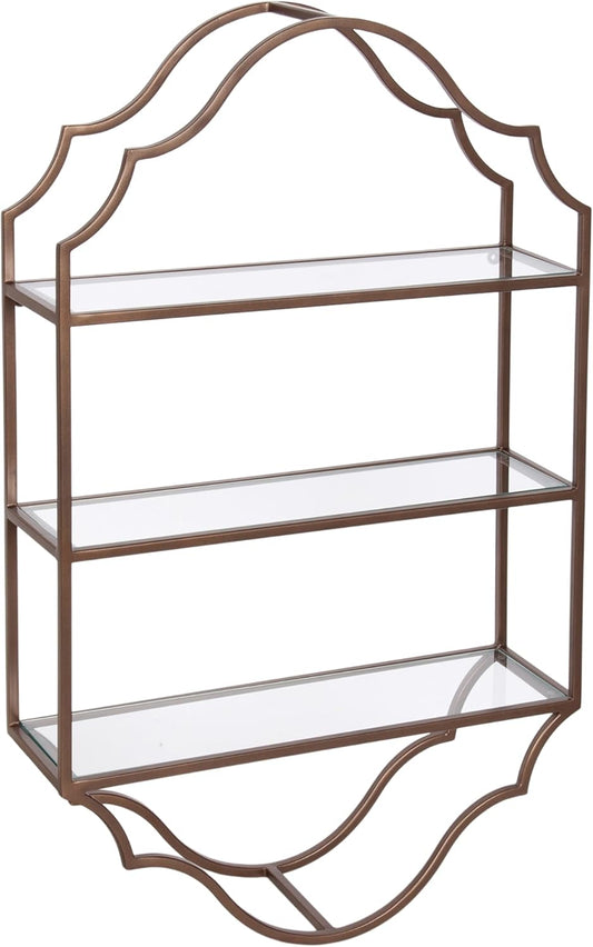 Kate and Laurel Leanna Scalloped Three-Tiered Wall Shelf, 20 x 6 x 32, Bronze, Decorative Floating Shelf Storage and Wall Organizer for Bathroom Over Toilet Storage or Display