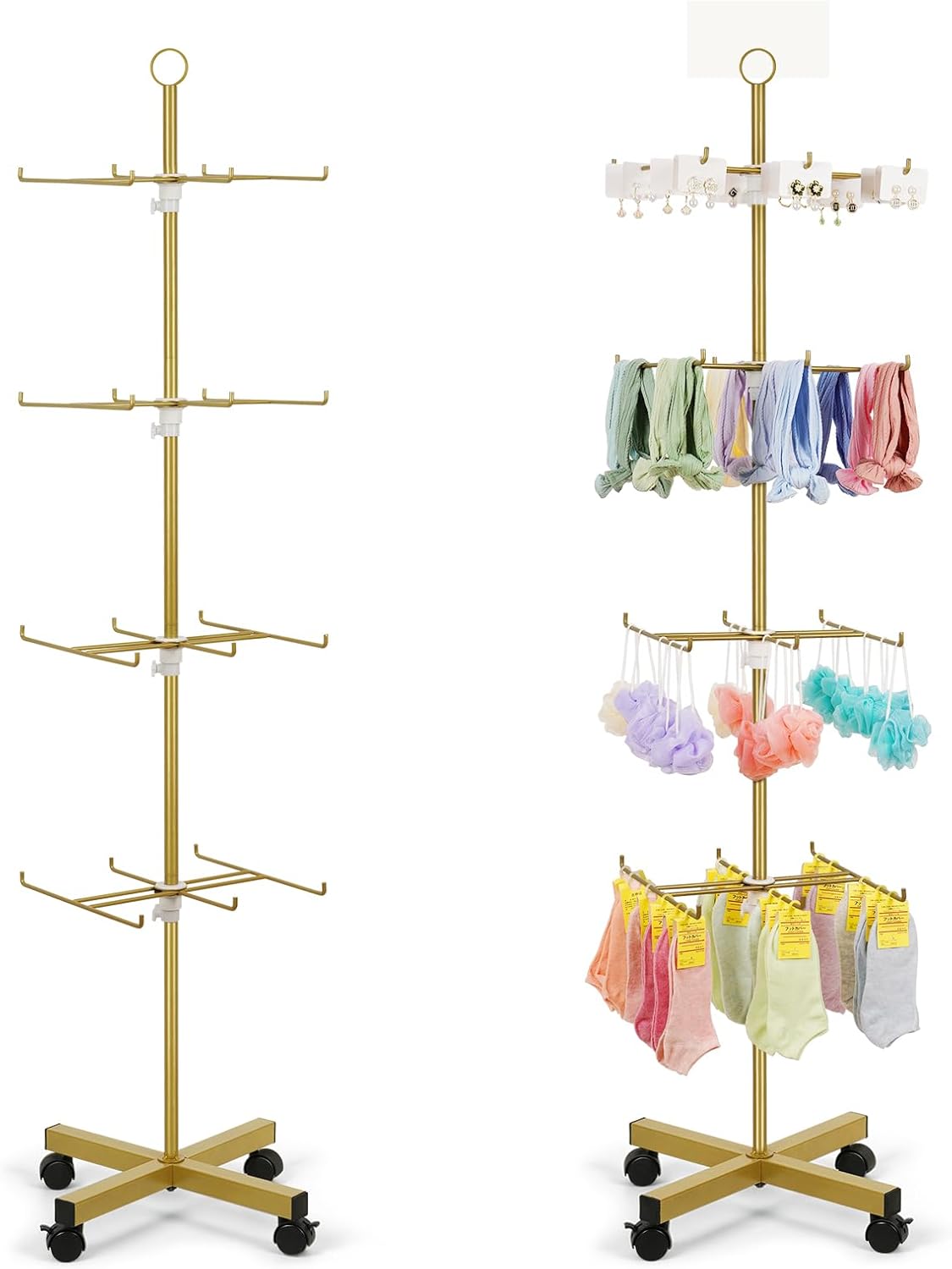 Retail Display Stand Rotating Display Stand 4 Tier Spinning Display Stand for Craft Shows, Jewelry, Keychain, Earring Adjustable Height Retail Display Racks (Gold)