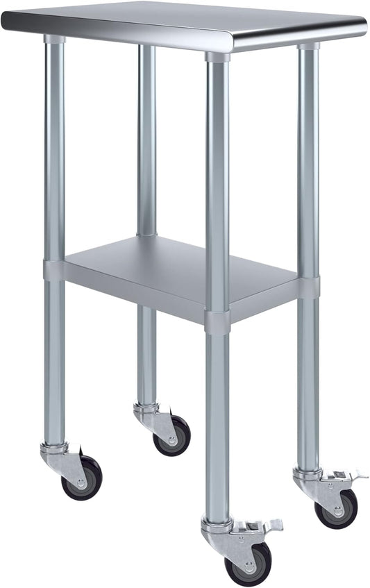 AmGood 15" Long x 24" Deep Stainless Steel Table with Casters