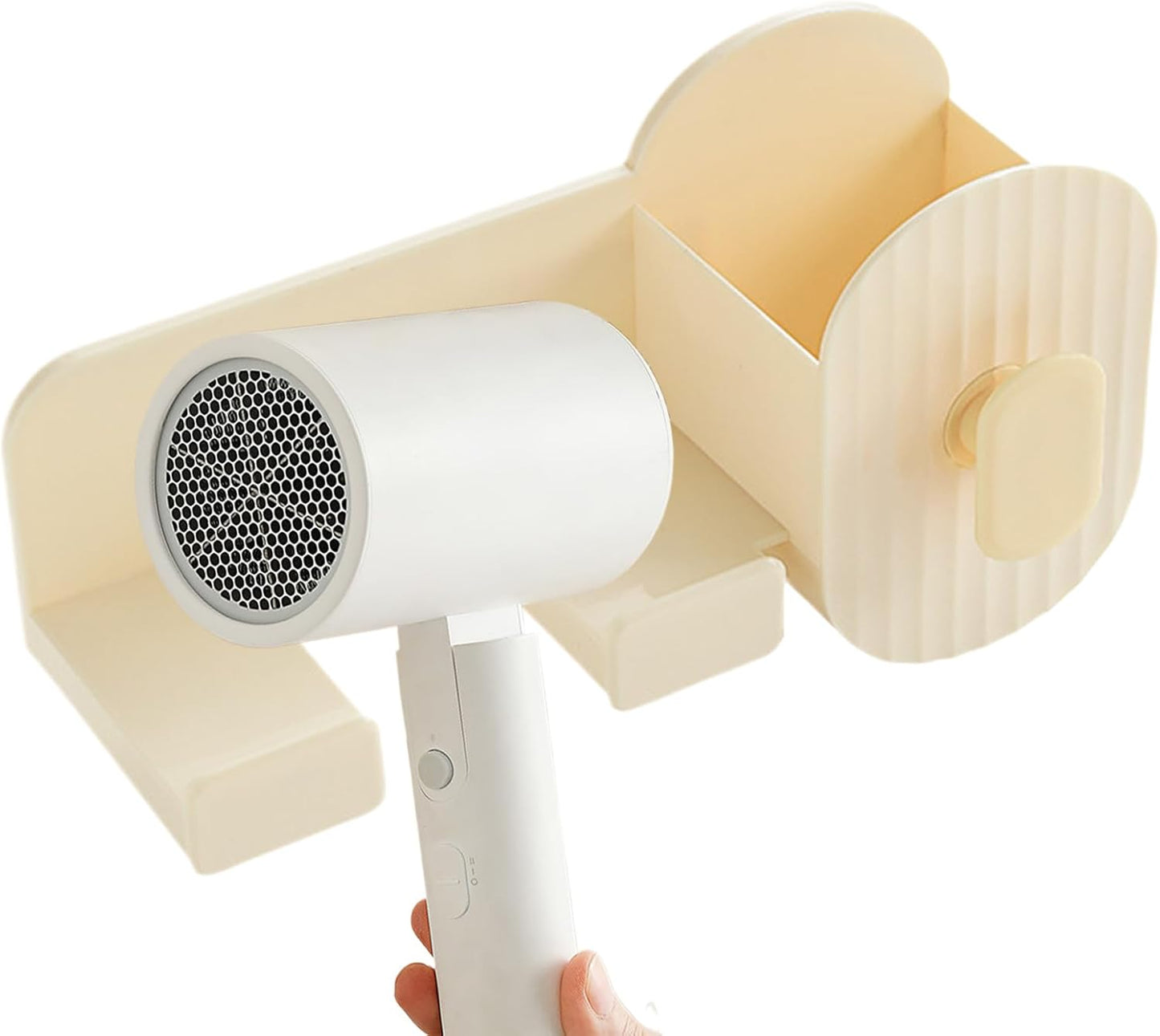 Wall Hair Dryer - Adhesive Storage Rack - Hair Tool Organizer | for Brush Bottle Curling Iron Comb Barrettes Cosmetics Straightener Home Bedroom Laundry Room