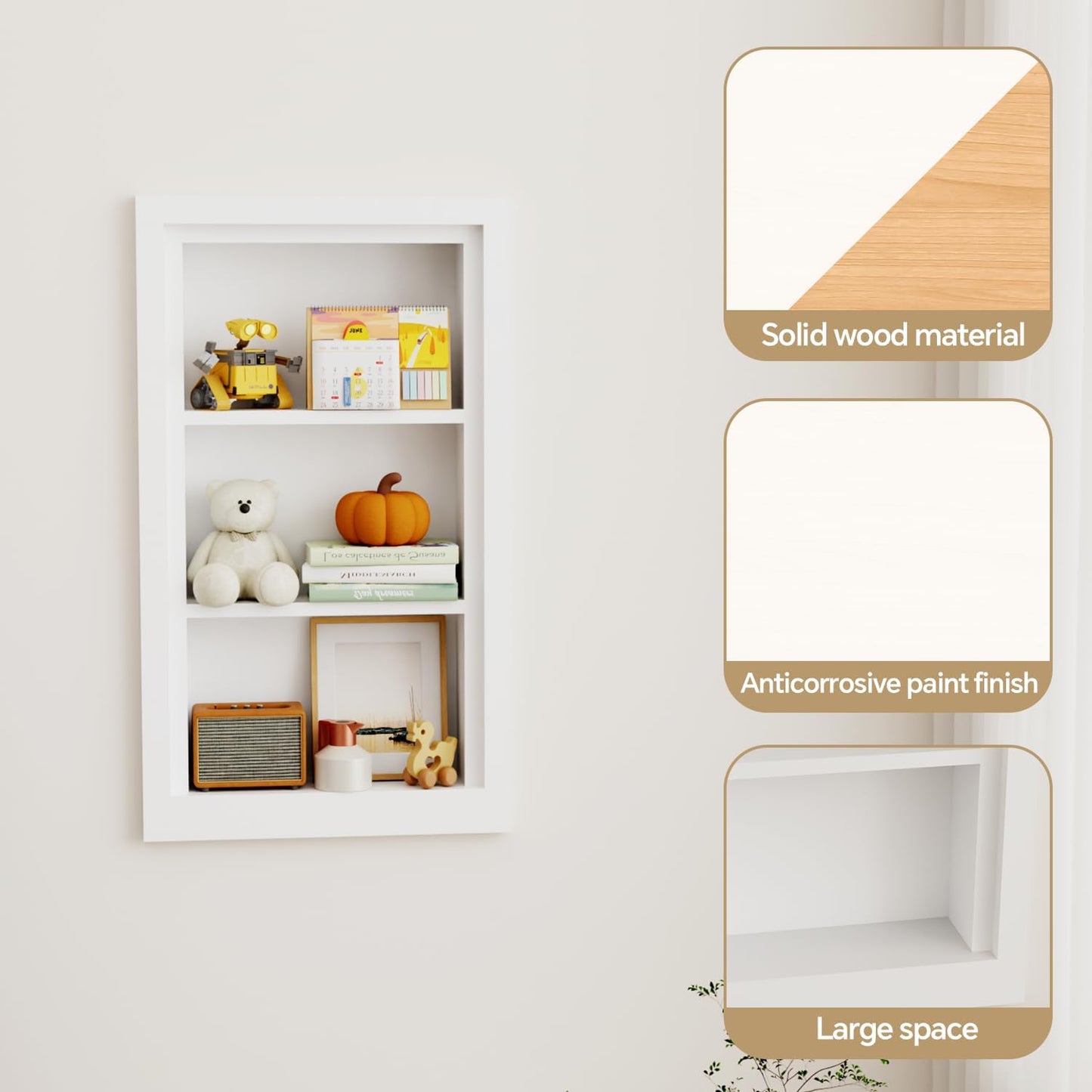 Solid Wood 14 X 24 Recessed Medicine Cabinet,3-Tier, Medicine Cabinet Organizer,Wall Niche, Bathroom Wall Cabinet, Recessed Bathroom Cabinet,recessed Wall Cabinet, Bathroom Cabinet With Storage, White