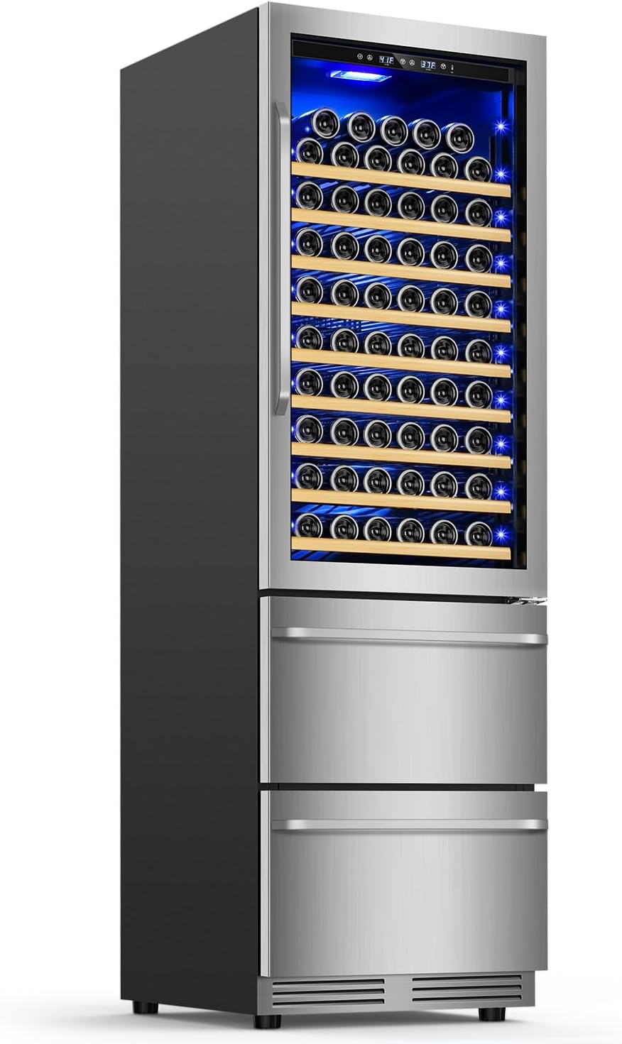 24 Inch Wide Wine and Beverage Refrigerator With Dual Drawer, 2 IN 1 Dual Zone Wine Cooler, Built-In or Freestanding Beverage Fridge, for Home Bar Kitchen, Hold Up To 107 Bottles and 149Cans